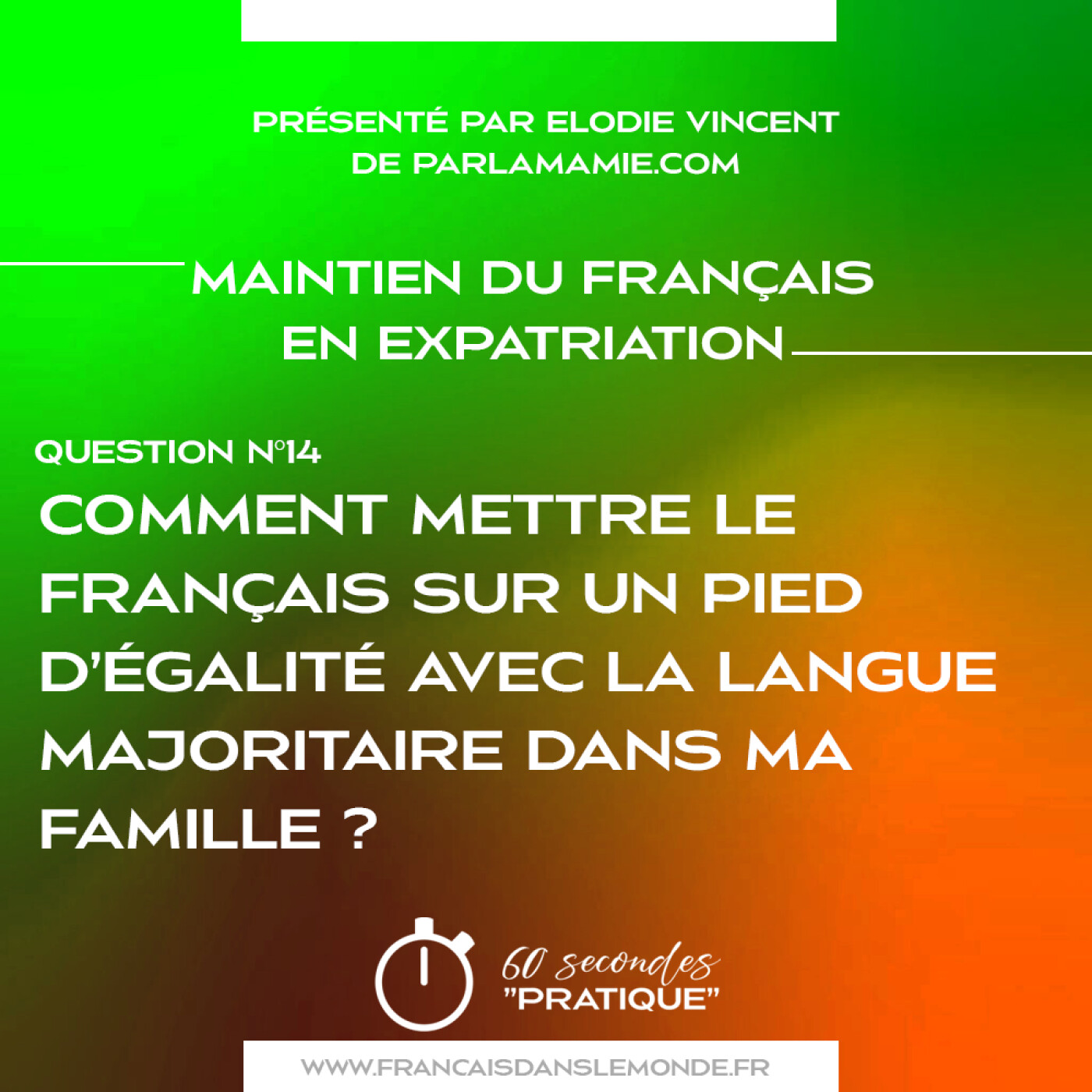 Maintien du Français : Comment mettre le français sur un pied d'égalité avec la langue majoritaire dans ma famille ?